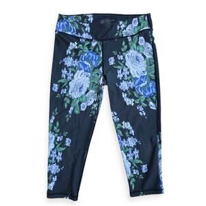 Albion Antigua Floral Capri Crop Leggings Blue Active Yoga Pants Women Sz L